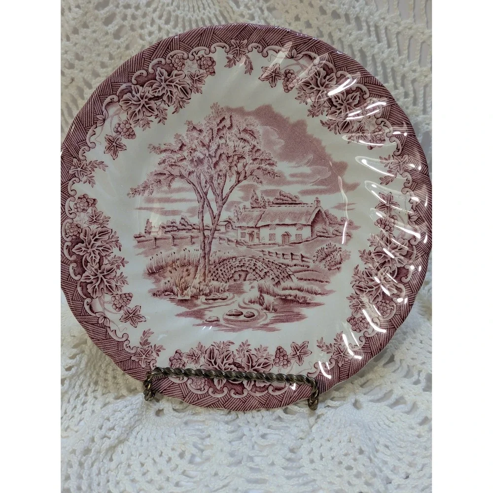 Queen's by Churchill The Brook Pink Transferware Dinner Plate 8 Inch Cottage